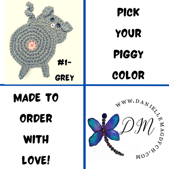 Hand Crafted Pig Butt Coasters Set of Four Crochet Peeking Piggy Table Mug Rug - Picture 3 of 11